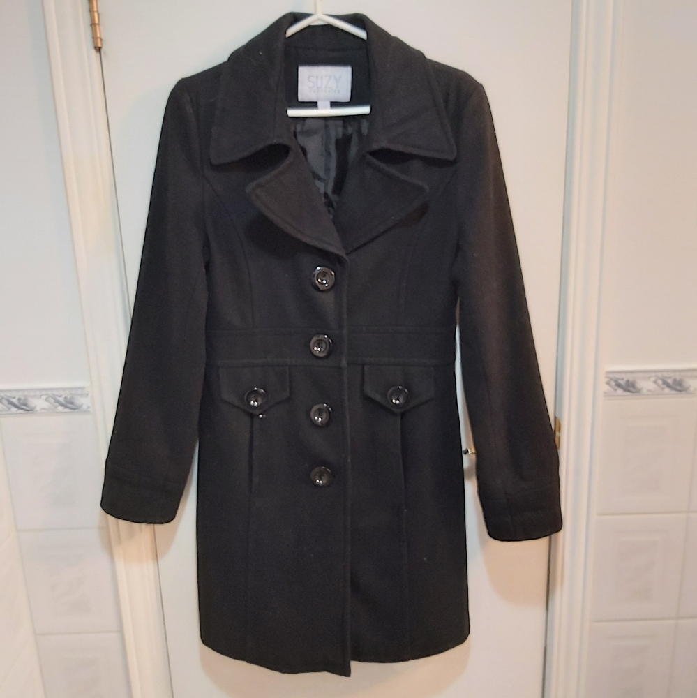 Suzy Shier Black Trench Coat Size Small (S)